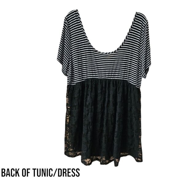 TORRID Plus Size Black & White Striped Peplum Lace V-Neck Tunic/Dress - Picture 10 of 16